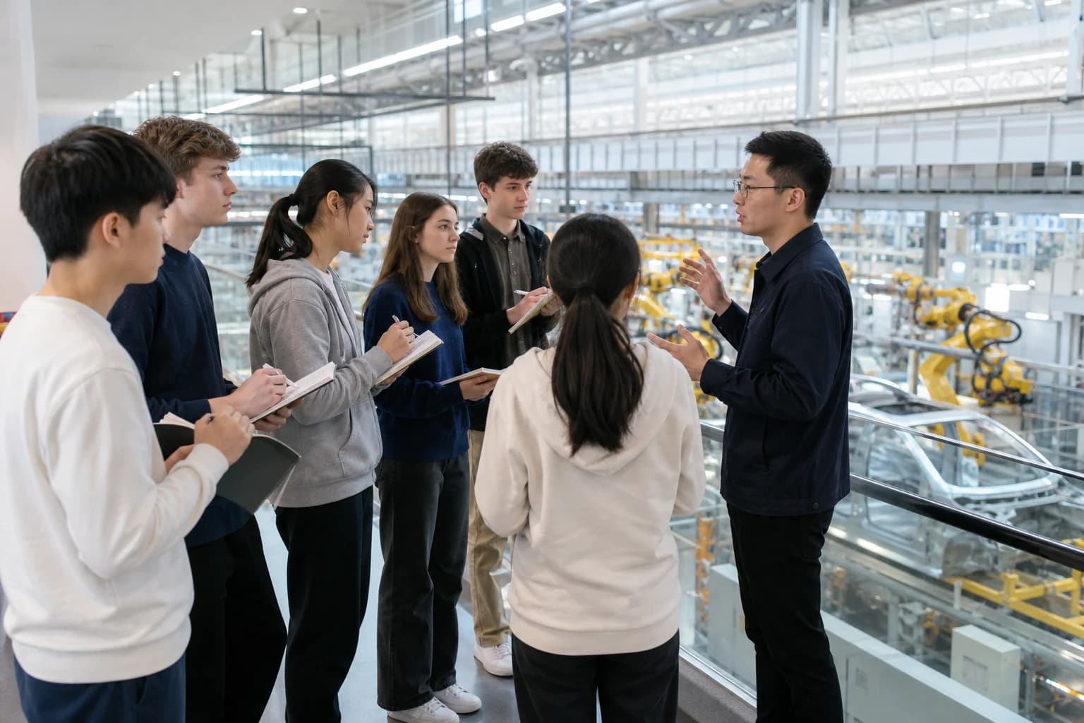 Illustrative photo: school students visiting a technology manufacturer